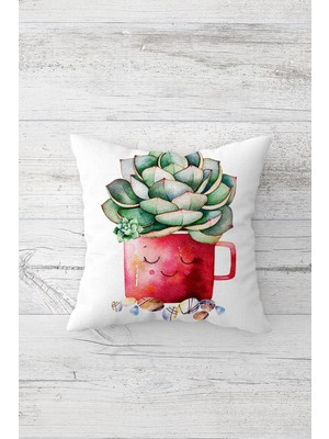 Pelangi Kaktüs Desenli Çift Tarafı Baskılı Gizli Fermuarlı Yastık Kılıfı Kırlent Koltuk Yastık Kılıfı