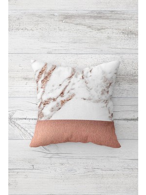 Pelangi Beyaz Mermer Desenli Çift Tarafı Baskılı Gizli Fermuarlı Yastık Kılıfı Kırlent Koltuk Yastık Kılıfı