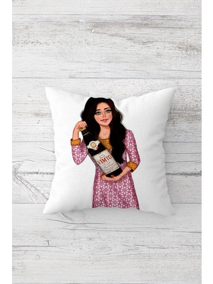 Pelangi Içecek Tutan Kız Çift Tarafı Baskılı Gizli Fermuarlı Yastık Kılıfı Kırlent Koltuk Yastık Kılıfı