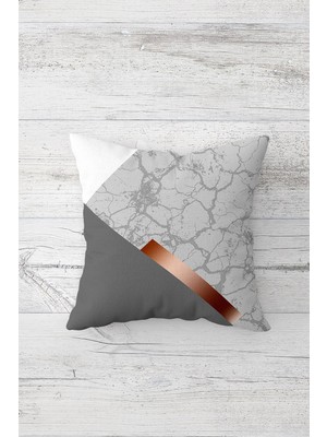 Pelangi Gri Mermer Desenli Çift Tarafı Baskılı Gizli Fermuarlı Yastık Kılıfı Kırlent Koltuk Yastık Kılıfı