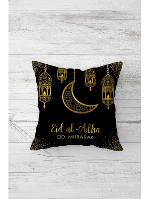Pelangi Siyah Eid Mubarak Ramazan Tema Çift Tarafı Baskılı Gizli Fermuar Yastık Kılıfı Kırlent Yastık Kılıfı