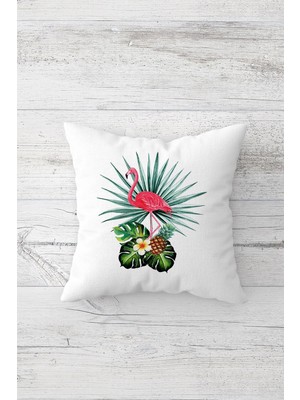 Pelangi Yeşil Pembe Ananaslı Flamingo Çift Tarafı Baskılı Gizli Fermuar Yastık Kılıfı Kırlent Yastık Kılıfı