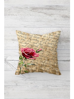 Pelangi Yazı Motifli Gül Desen Çift Tarafı Baskılı Gizli Fermuarlı Yastık Kılıfı Kırlent Yastık Kılıfı