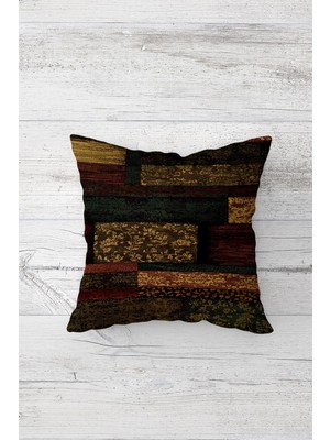 Pelangi Patchwork Kahverengi Çift Tarafı Baskılı Gizli Fermuarlı Yastık Kılıfı Kırlent Koltuk Yastık Kılıfı