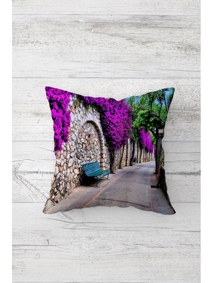 Pelangi Mor Sarmaşık Çift Tarafı Baskılı Gizli Fermuarlı Yastık Kılıfı Kırlent Koltuk Yastık Kılıfı