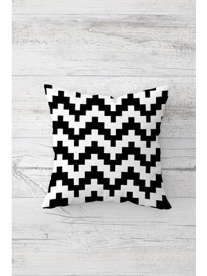 Pelangi Siyah Beyaz Zigzag Desen Çift Tarafı Baskılı Gizli Fermuarlı Yastık Kılıfı Kırlent Yastık Kılıfı