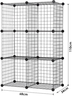 Decorelax 6 Bölmeli Tel Küp Çok Amaçlı Organizer Raf Siyah 33CM Mutfak, Oyuncak, Kiler, Depolama Rafı