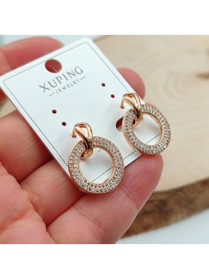 Rahshine 18K Altın Kaplama Gömme Zirkon Taşlı Xuping Küpe Rosegold