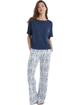 Blackspade Kadın Kısa Kol Lacivert Micro Modal Pijama Takımı C2T7N3O15