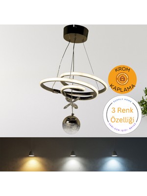 Supply Home 3 Renkli Modüllü Krom Kaplama Modern Sarkıt Toplu LED Avize Beyaz, Gün Işığı ve Sarı Renkli