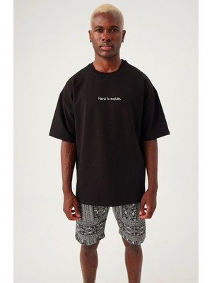 Gothamvibes Erkek Hard To Explain Oversize Siyah T-Shirt