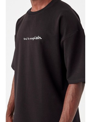 Gothamvibes Erkek Hard To Explain Oversize Siyah T-Shirt