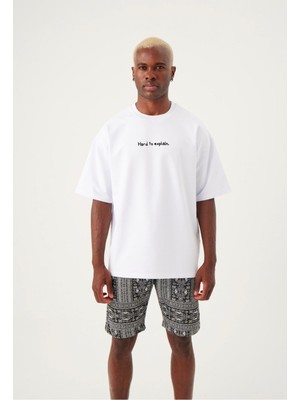 Gothamvibes Erkek Hard To Explain Oversize Beyaz T-Shirt