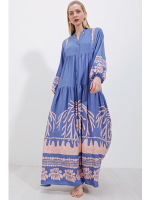 Bigdart 2423 Otantik Desenli Elbise - Y.indigo