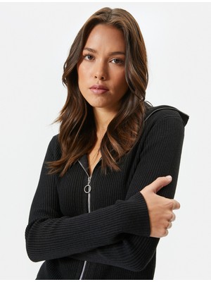 Koton Triko Hırka Dik Yaka Fermuarlı Kaşkorse Slim Fit