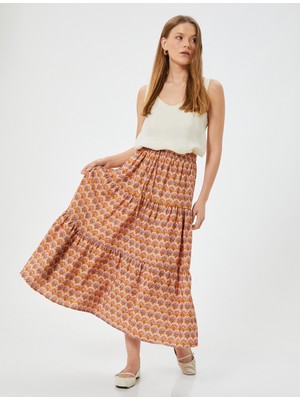 Koton Uzun Etek Etnik Desenli Katlı Viskon Kumaş