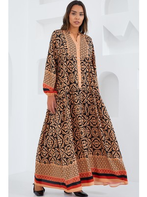 Bigdart Kadın Bej Siyah Viskon Tesettür Elbise 2423