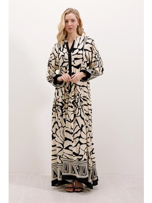 Bigdart 2423 Otantik Desenli Elbise - C.siyah