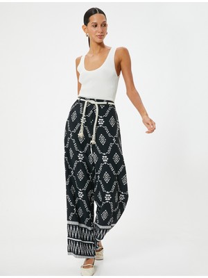 Koton Bol Paça Pantolon Etnik Desenli Kemerli Cepli Viskon Kumaş