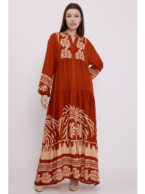 Bigdart Kadın Kiremit Vizon Viskon Tesettür Elbise 2423