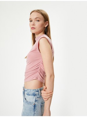Koton Drapeli Kolsuz Tişört Dik Yaka Slim Fit
