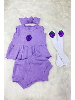 Adabebek Yeni Sezon Bandana ve Çorap Aksesuarlı Ribana Şortlu Takım