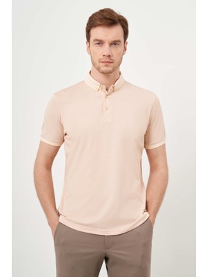 Morven  Erkek Somon Trend Merserize Düz Düğmeli Yaka Dynamic Fit T-Shirt