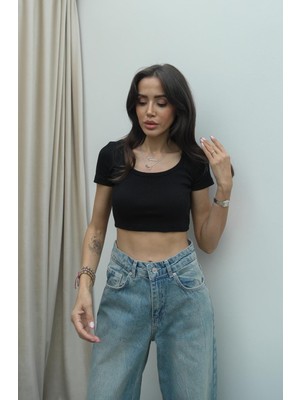 Havoş Siyah Mia Kısa Kollu Crop Top