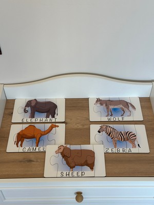 Ingilizce Hayvanlar Öğrenme Eşleme Puzzle Kartı, Puzzle Eğitici Oyuncak, Montessori Eğitim Oyuncak