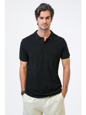 Back & Bond Siyah Slim Fit Pamuklu Polo Yaka Tişört