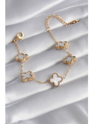 Clariss 316L Çelik Gold Renk Küçük Yonca Model Kadın Bileklik