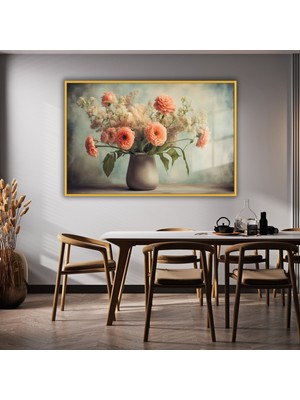 Gaagart Metal Çerçeveli Yatay Cam Tablo Pastel Şakayık Çiçeği Tasarımı