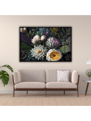 Gaagart Metal Çerçeveli Yatay Cam Tablo Renkli Protea ve Çiçek Tasarımı