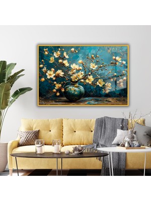 Gaagart Metal Çerçeveli Yatay Cam Tablo Vazoda Kiraz Çiçeği ve Dalları