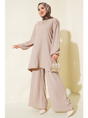 Bigdart Kadın Taş Renk Tunik Pantolon Alt Üst Takım %97 Polyester %3 Likra