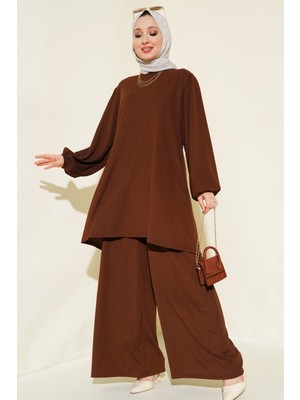 Bigdart Kadın Kahverengi Tunik Pantolon Alt Üst Takım 6663