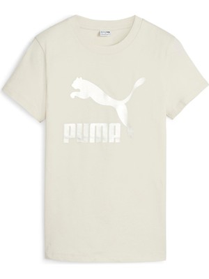 Puma Classics Shiny Logo Kadın Bej Günlük Stil T-Shirt 62559787