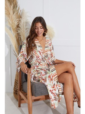 Kadın Uzun Kol Desenli Uzun Kimono C3T3N5O51