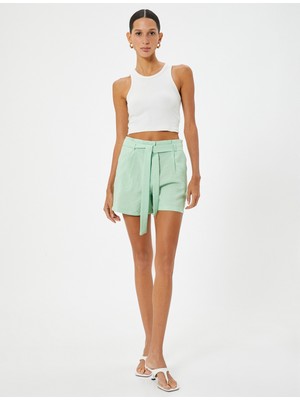 Koton Mini Şort Kemer Detaylı Cepli Viskon Kumaş