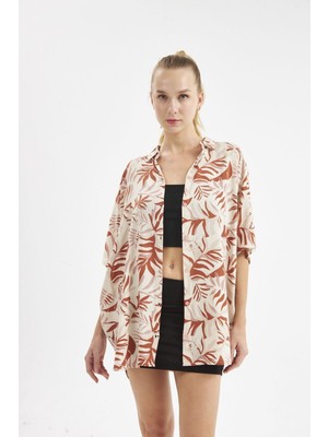 Cotonhause Kadın Kısa Kol Plaj Kahve Gömlek Pareo C4T0N1O94