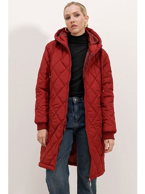 Bigdart 5138 Kapitone Uzun Şişme Mont - Bordo