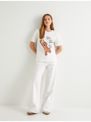 Koton Düz Bol Paça Kot Pantolon Yüksek Bel Cepli Paçaları Kesik - Nora Longer Straight Jeans