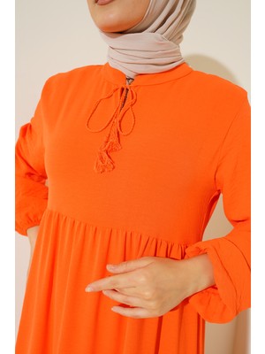 Bigdart 1627 Yaka Bağcıklı Tesettür Elbise - Oranje