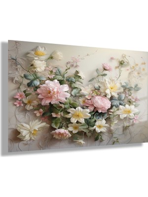 Gaagart Temperli Gerçek Yatay Cam Tablo Soft Pembe ve Sarı Beyaz Çiçek