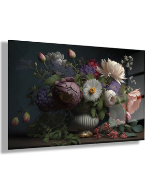 Gaagart Temperli Gerçek Yatay Cam Tablo Vazoda Renkli Çiçek Seremonisi