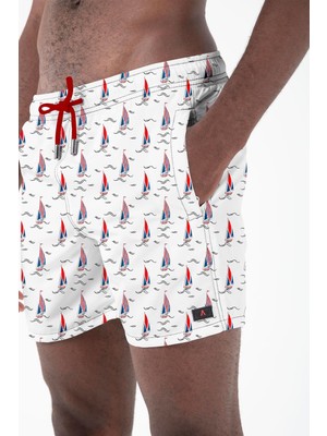 Miami Beach Su Itici Özellikli Dijital Baskılı Erkek Plaj Deniz Şort Mayo - 205-BEYAZ