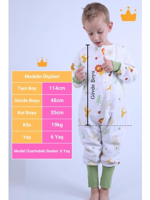 Begisa 2-8 Yaş 1 Tog Pazen Çocuk Uyku Tulumu Unisex Uzun Kollu Uyku Tulumu