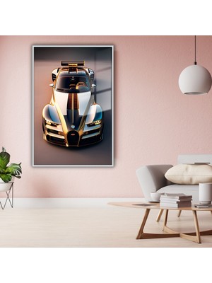 Gaagart Metal Çerçeveli Temperli Cam Tablo Lüx Parlak Spor Araba