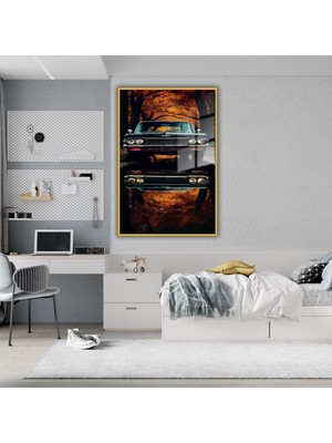 Gaagart Metal Çerçeveli Temperli Cam Tablo Nostalji Chevrolet Araba