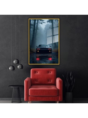 Gaagart Metal Çerçeveli Temperli Cam Tablo Dodge Demon Araba ve Orman